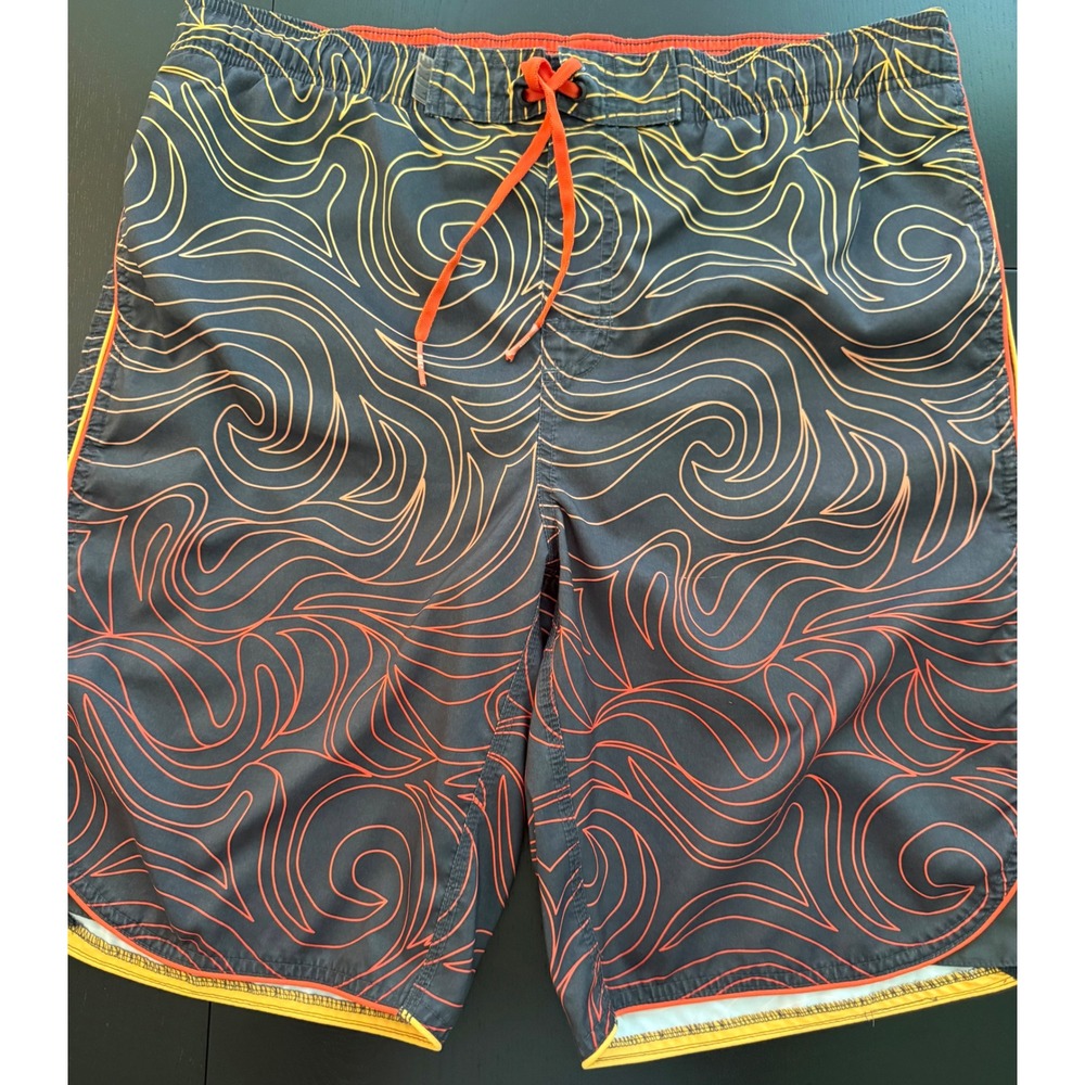 Nike Flame Swim Trunk Mens M Black/ Orange Mesh-Lined‎ Board Short Resortwear